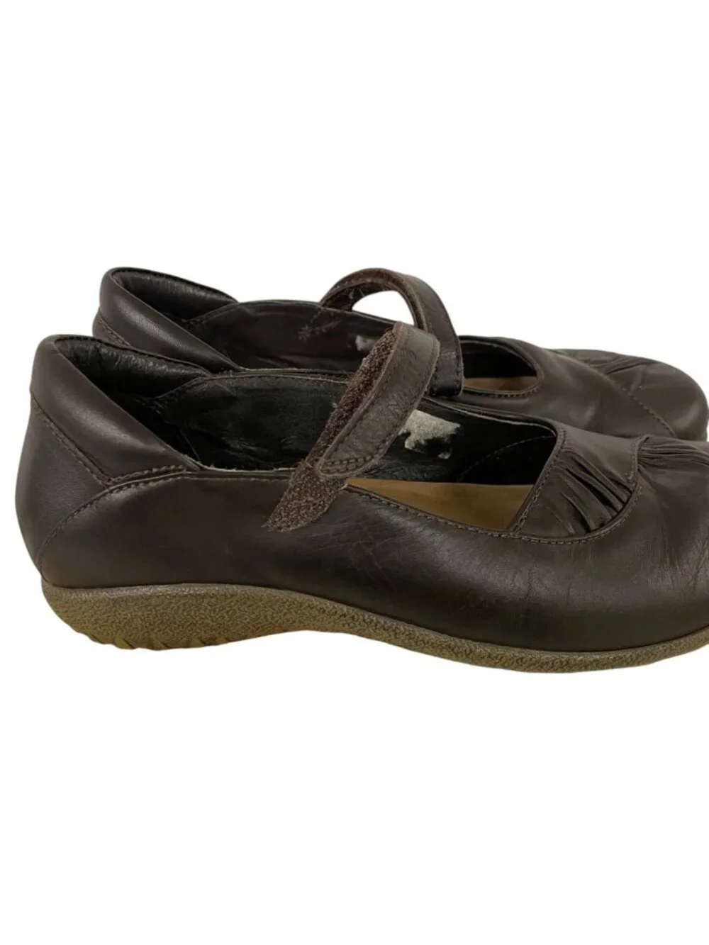 Naot Womens Mary Janes EU 38 US 7 Brown Taramoa Leather Ruched Swirl NWB